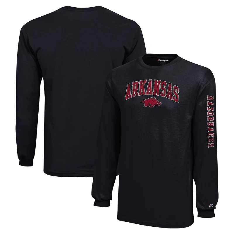 T-shirt à manches longues avec logo vieilli Arkansas Razorbacks, champion des jeunes, noir
