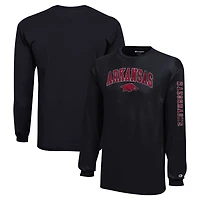 T-shirt à manches longues avec logo vieilli Arkansas Razorbacks, champion des jeunes, noir