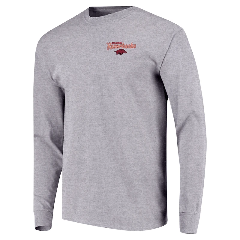 T-shirt gris à manches longues avec script rétro des Razorbacks de l'Arkansas pour jeunes