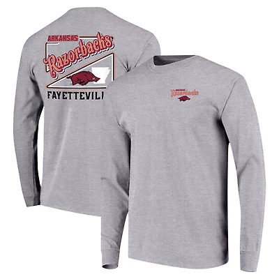 T-shirt gris à manches longues avec script rétro des Razorbacks de l'Arkansas pour jeunes