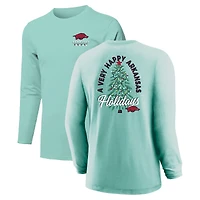 T-shirt à manches longues vert clair pour jeunes Arkansas Razorbacks, motif sapin de Noël