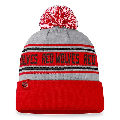 Bonnet en tricot à revers glacial pour hommes Top of the World gris chiné Arkansas State Red Wolves avec pompon