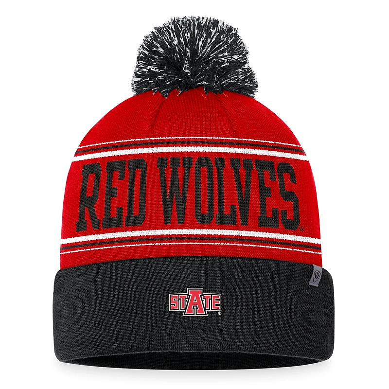 Men's Top of the World Scarlet Arkansas State Red Wolves Draft Cuffed Knit Hat with Pom