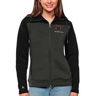 Veste zippée intégrale Antigua noire/anthracite pour femme des Red Wolves de l'État l'Arkansas