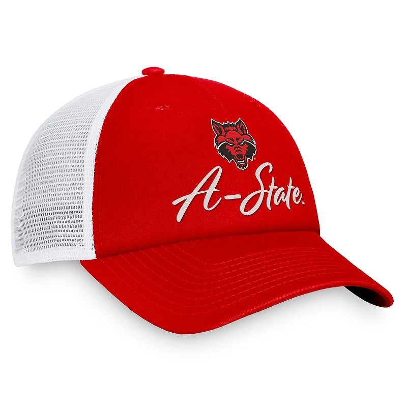 Casquette réglable Top of the World pour femme, écarlate/blanc, Arkansas State Red Wolves Charm Trucker
