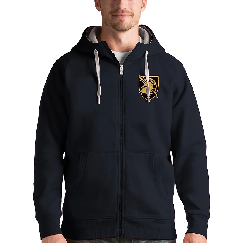 Men's Antigua Charcoal Army Black Knights Victory Full-Zip Hoodie