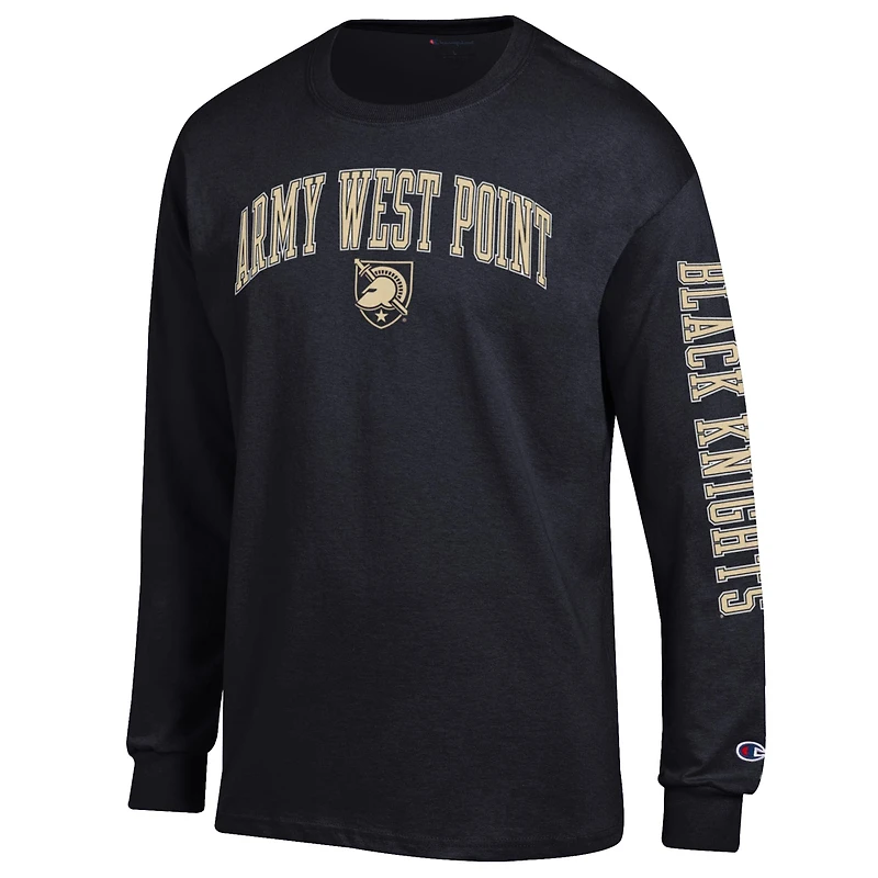 T-shirt à manches longues Champion Black Army Knights pour homme avec logo Arch Over 2-Hit