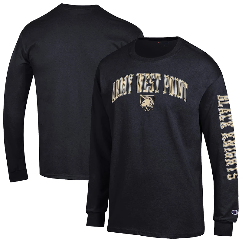 T-shirt à manches longues Champion Black Army Knights pour homme avec logo Arch Over 2-Hit