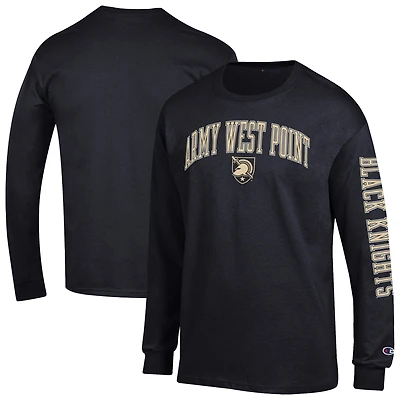 T-shirt à manches longues Champion Black Army Knights pour homme avec logo Arch Over 2-Hit