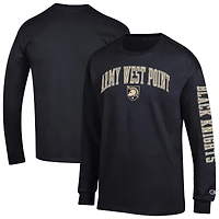 T-shirt à manches longues Champion Black Army Knights pour homme avec logo Arch Over 2-Hit