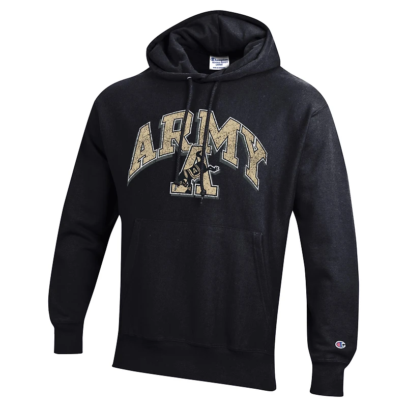 Men's Champion Black Army Knights Vault Late Night Reverse Weave Pullover Hoodie