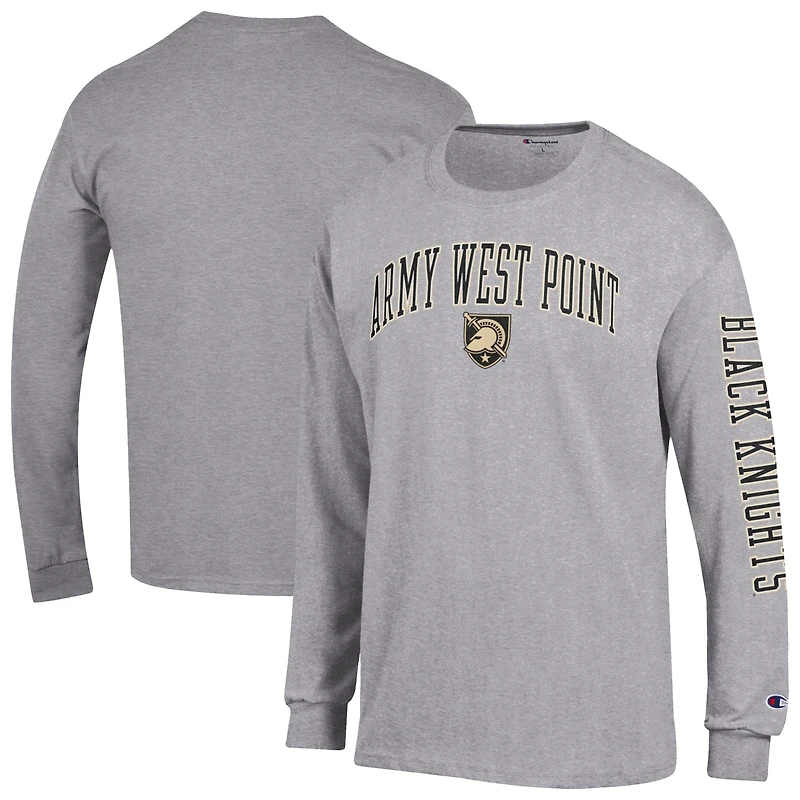 T-shirt à manches longues Champion Heather Grey Army Black Knights pour homme avec logo Arch Over et 2 coups