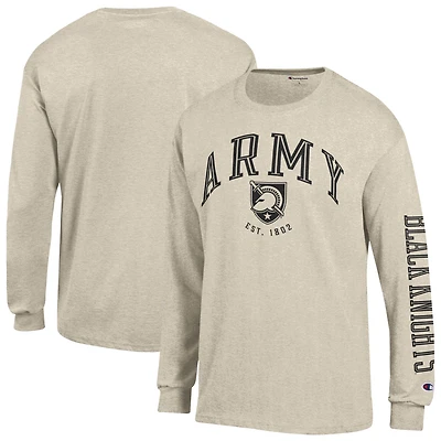 Men's Champion Oatmeal Army Black Knights Neutral Arch Long-Sleeve T-Shirt