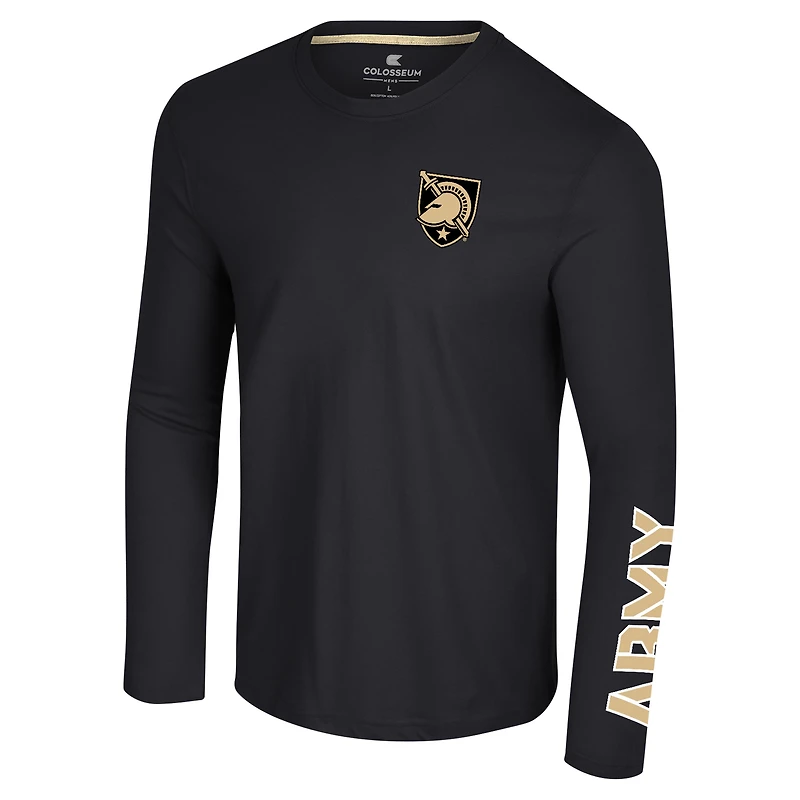 Men's Colosseum Black Army Knights Logo Lockup 3-Hit Active Blend Long Sleeve T-Shirt