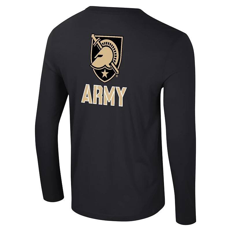 Men's Colosseum Black Army Knights Logo Lockup 3-Hit Active Blend Long Sleeve T-Shirt
