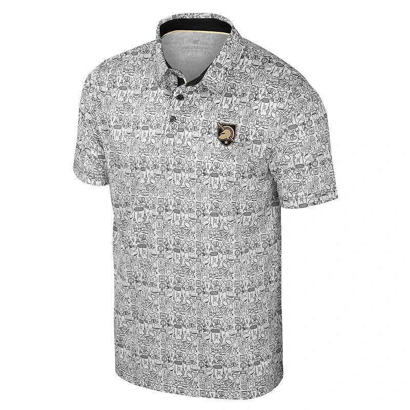Men's Colosseum White Army Black Knights It's Time! Allover Print Polo