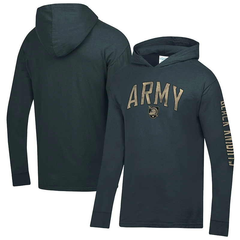 Men's ComfortWash  Charcoal Army Black Knights Long Sleeve Hooded T-Shirt