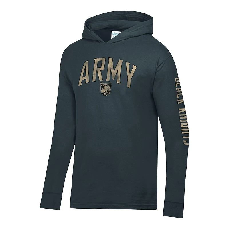 T-shirt à capuche manches longues et col ras du cou pour homme, coloris charbon, style Army Black Knights