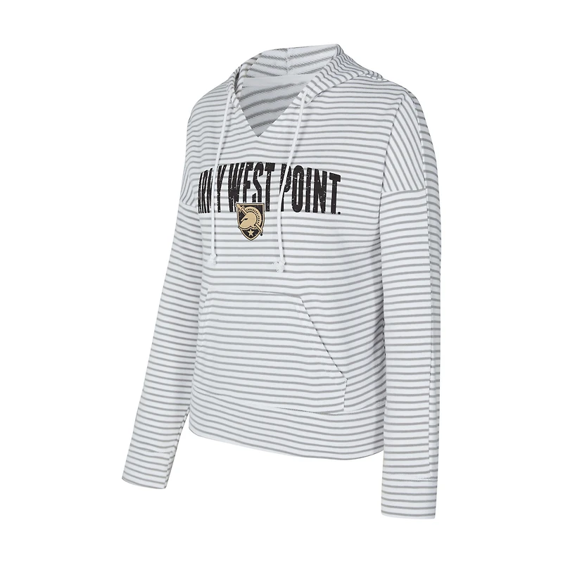 Men's Concepts Sport  White/Gray Army Black Knights French Terry Striped V-Neck Pullover Hoodie