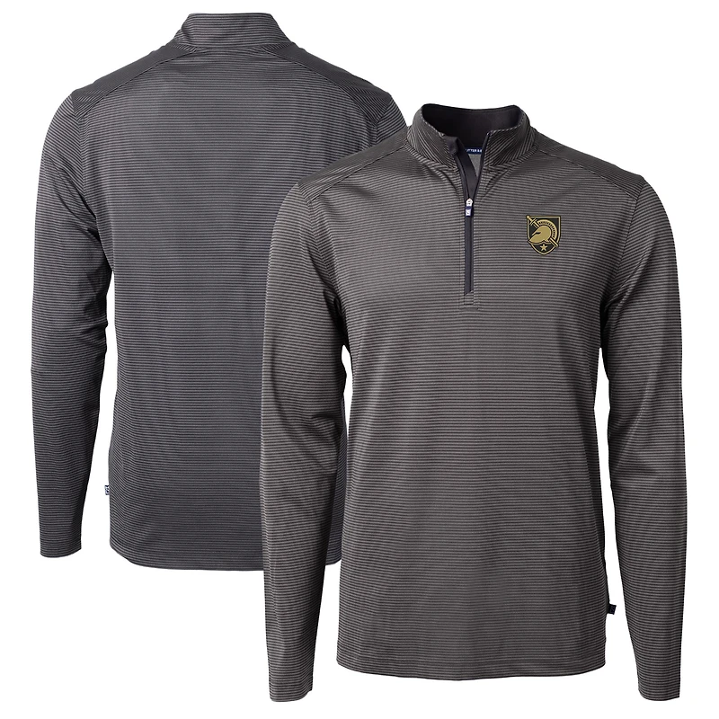 Men's Cutter & Buck  Black/Gray Army Black Knights Virtue Eco Pique Micro Stripe Recycled Quarter-Zip Pullover Top