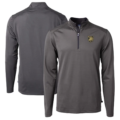 Men's Cutter & Buck Black/Gray Army Black Knights Virtue Eco Pique Micro Stripe Recycled Quarter-Zip Pullover Top
