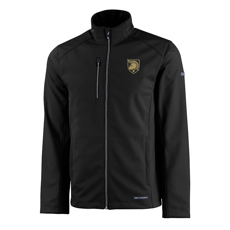 Men's Cutter & Buck Black Army Knights Evoke Eco Softshell Recycled Full-Zip Jacket