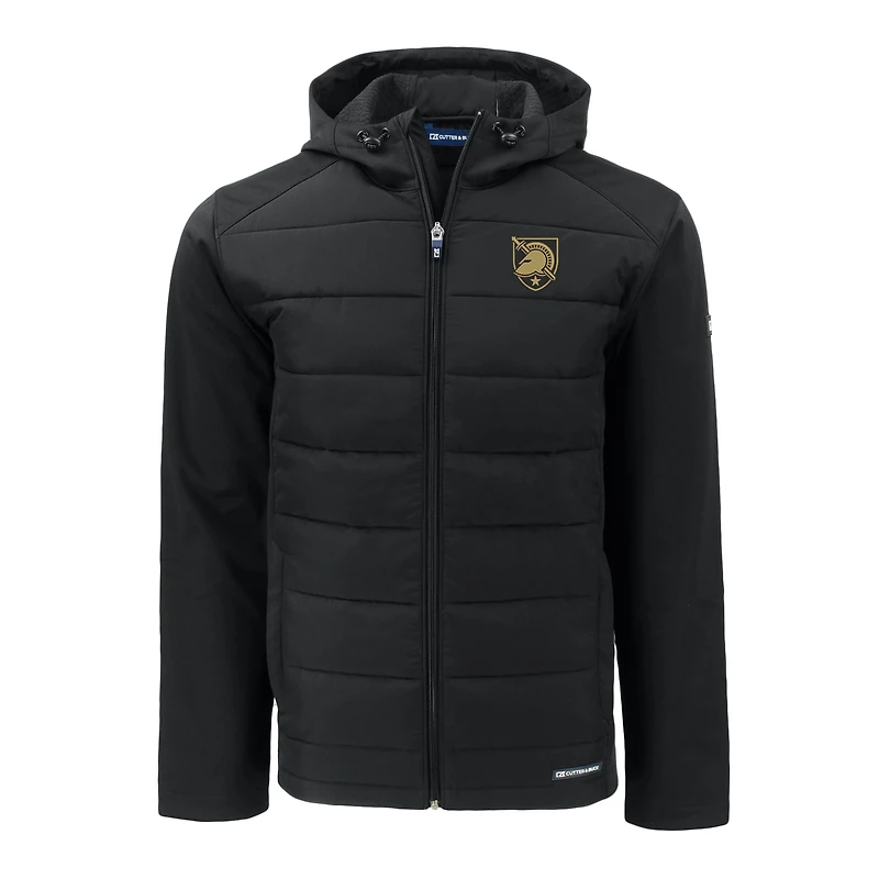 Men's Cutter & Buck Black Army Knights Evoke Hybrid Eco Softshell Recycled Full-Zip Hoodie Jacket