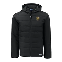 Men's Cutter & Buck Black Army Knights Evoke Hybrid Eco Softshell Recycled Full-Zip Hoodie Jacket