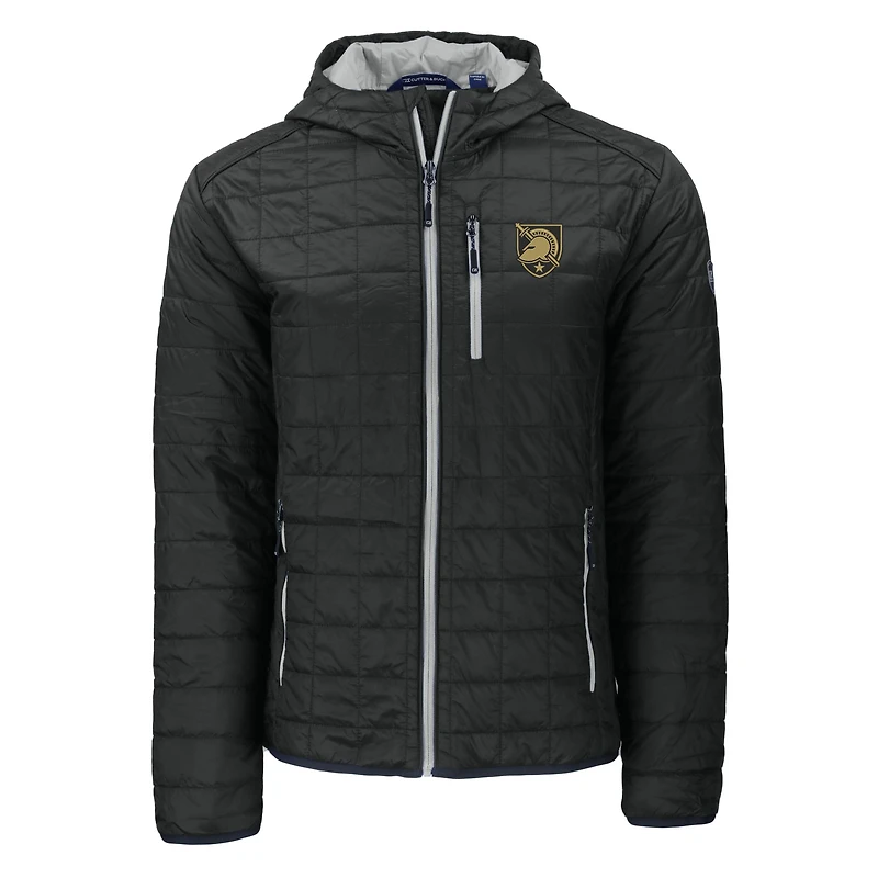 Men's Cutter & Buck Black Army Knights Rainier PrimaLoft Eco Insulated Full-Zip Puffer Jacket