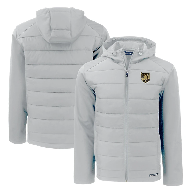 Men's Cutter & Buck Gray Army Black Knights Evoke Hybrid Eco Softshell Recycled Full-Zip Hoodie Jacket