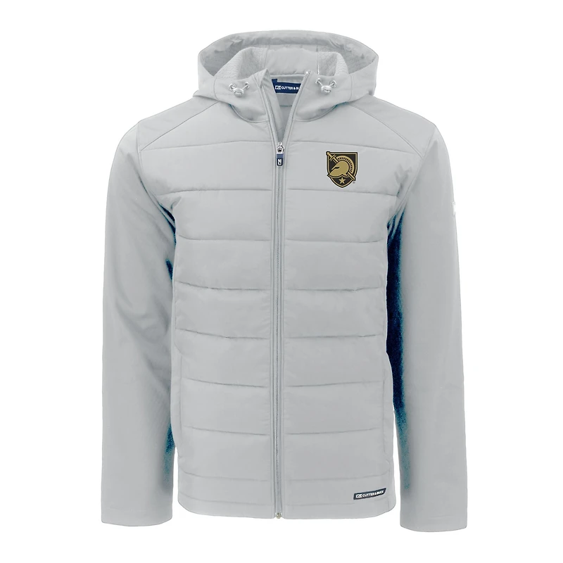 Men's Cutter & Buck Gray Army Black Knights Evoke Hybrid Eco Softshell Recycled Full-Zip Hoodie Jacket