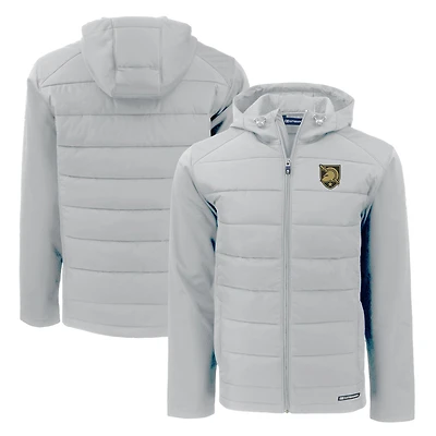 Men's Cutter & Buck Gray Army Black Knights Evoke Hybrid Eco Softshell Recycled Full-Zip Hoodie Jacket