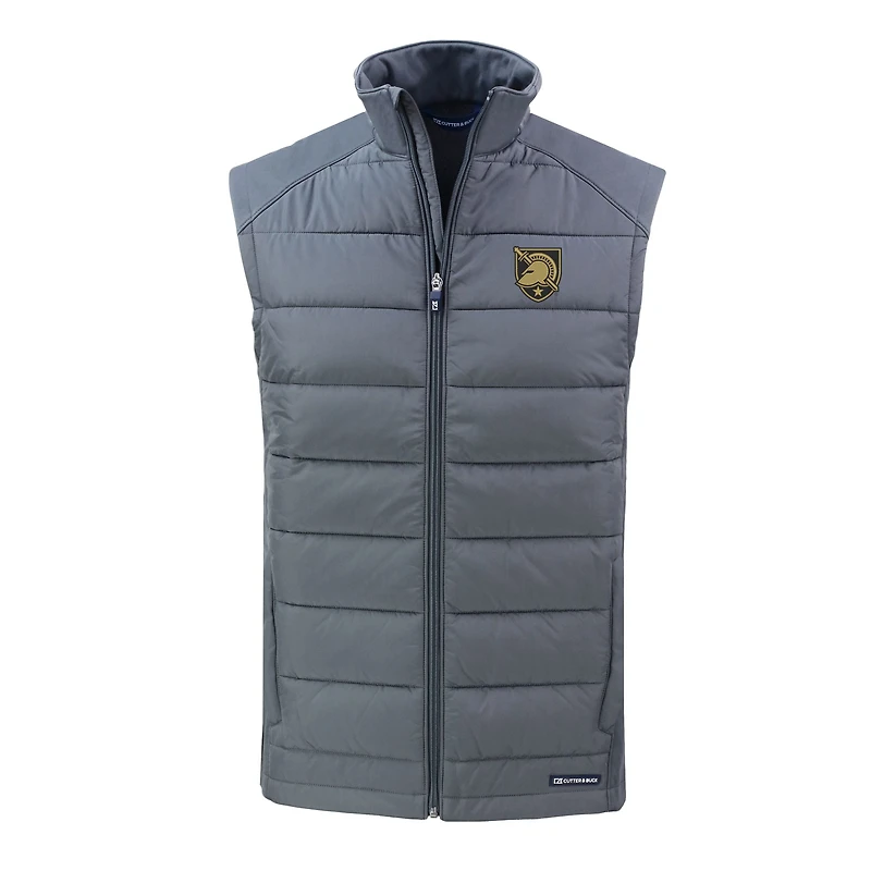 Men's Cutter & Buck Gray Army Black Knights Evoke Hybrid Eco Softshell Recycled Full-Zip Vest