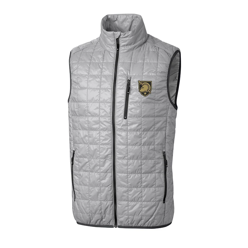Men's Cutter & Buck Gray Army Black Knights Rainier PrimaLoft Eco Insulated Full-Zip Puffer Vest