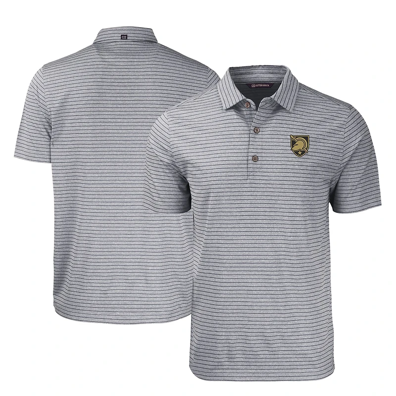 Polo Cutter & Buck pour homme, coloris noir chiné, rayures chinées, extensible, en mélange de trois matières recyclées.