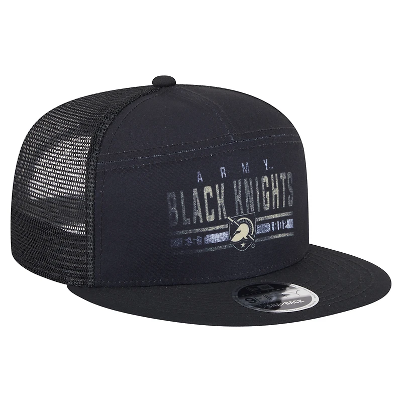 Casquette camionneur à snapback 9FIFTY à panneau fendu New Era pour homme, style armée noire des Black Knights