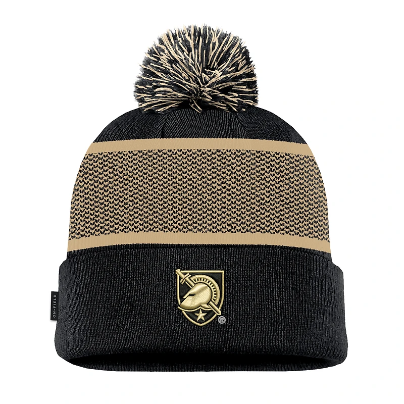 Bonnet en tricot à revers avec pompon Nike Black Army Black Knights 2024 Sideline Peak pour homme