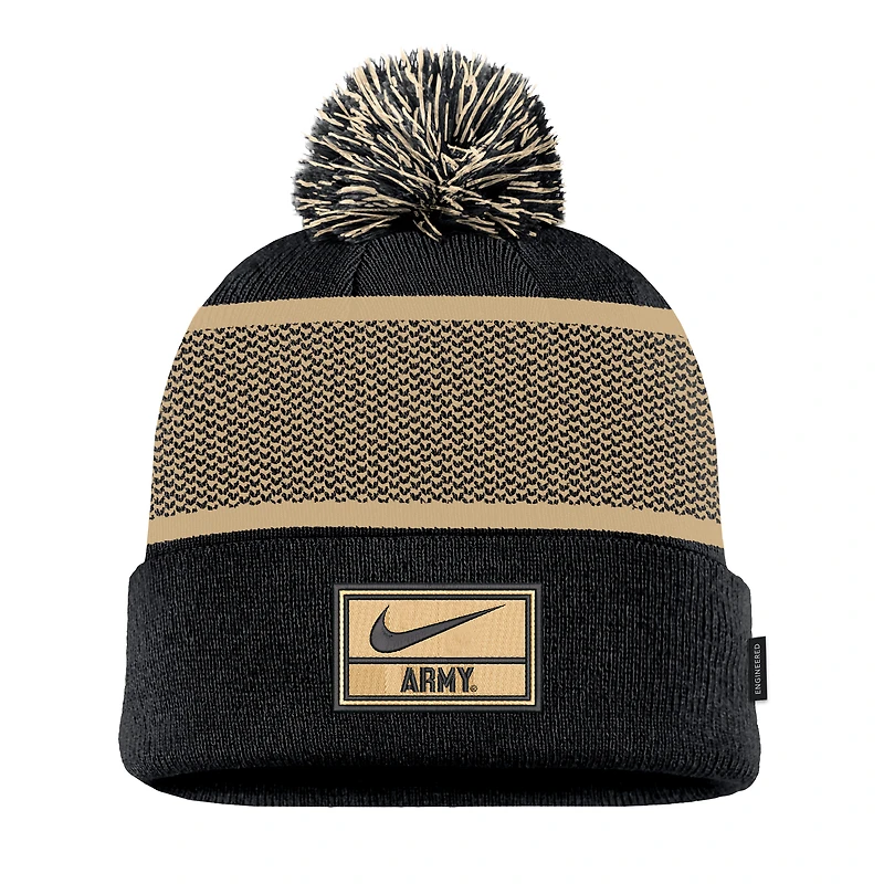 Bonnet en tricot à revers avec pompon Nike Black Army Black Knights 2024 Sideline Peak pour homme