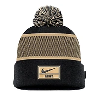 Bonnet en tricot à revers avec pompon Nike Black Army Black Knights 2024 Sideline Peak pour homme