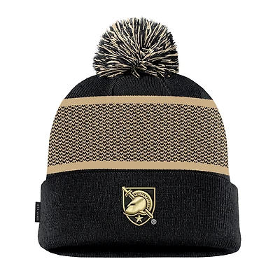 Men's Nike Black Army Black Knights 2024 Sideline Peak Cuffed Knit Hat with Pom