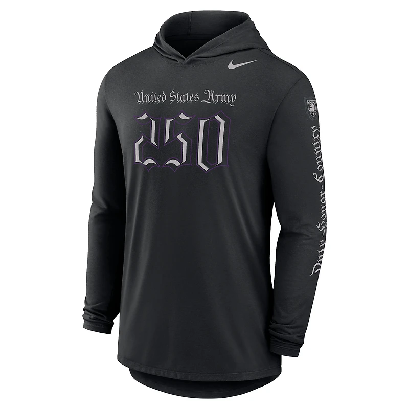 Men's Nike Black Army Knights 250 Collection Dri-FIT Long Sleeve Hooded T-Shirt
