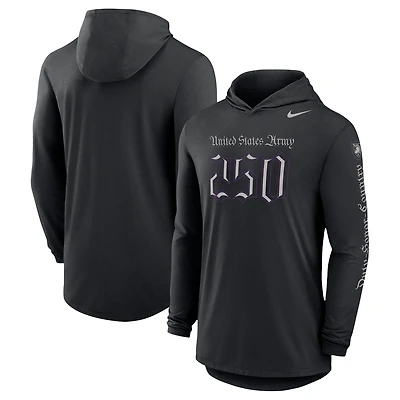 Men's Nike Black Army Knights 250 Collection Dri-FIT Long Sleeve Hooded T-Shirt