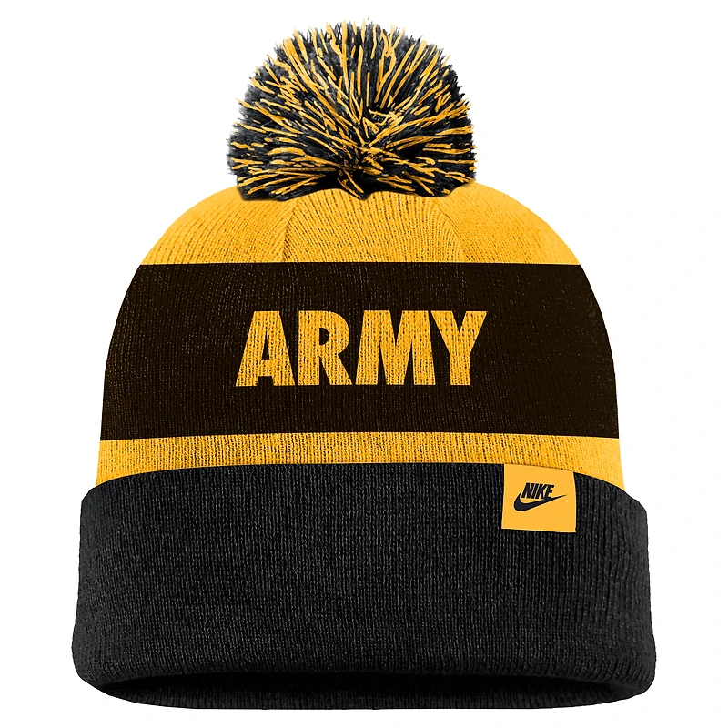 Men's Nike Gold Army Black Knights West Point Classic Collection Peak Stripe Cuffed Knit Hat with Pom