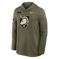 Men's Nike Olive Army Black Knights 2025 Military Appreciation Dri-FIT Long Sleeve Hooded T-Shirt