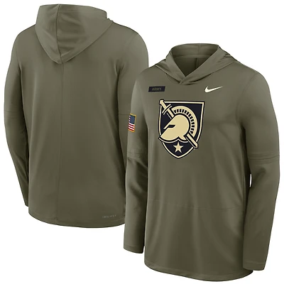 Men's Nike Olive Army Black Knights 2025 Military Appreciation Dri-FIT Long Sleeve Hooded T-Shirt