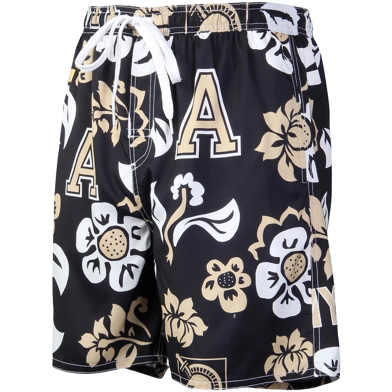 Men's Wes & Willy Black Army Knights Floral Volley Logo Swim Trunks