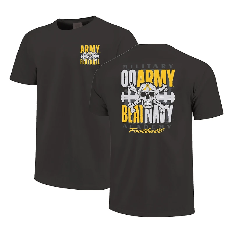 T-shirt de football unisexe graphite Army Black Knights Skull Beat Navy