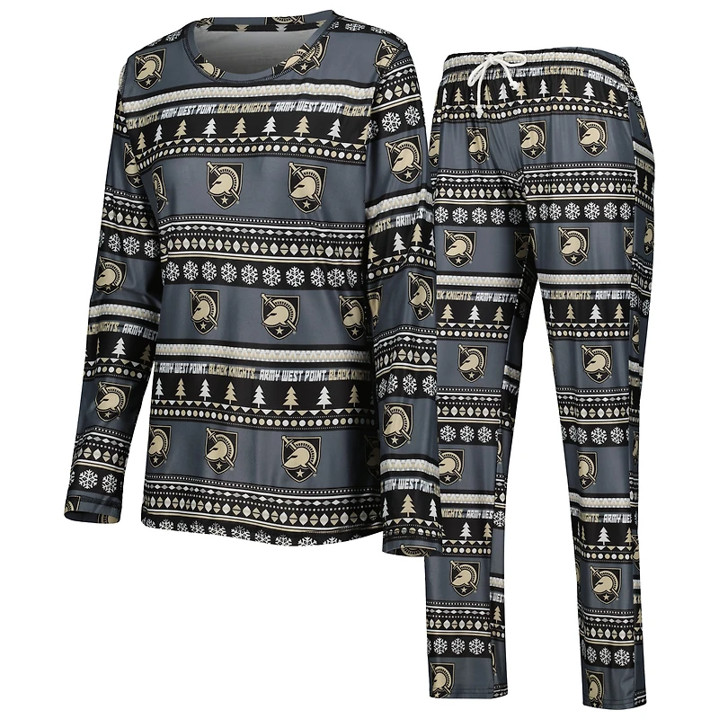 Women's Concepts Sport Black Army Knights Ugly Sweater Holiday Long Sleeve Top & Pants Sleep Set