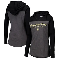 Women's Heather Charcoal Army Black Knights Knockout Color Block Hooded V-Neck Long Sleeve T-Shirt