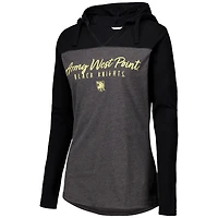 Women's Heather Charcoal Army Black Knights Knockout Color Block Hooded V-Neck Long Sleeve T-Shirt
